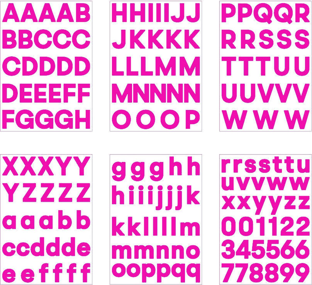 plakletters magenta | alfabet stickers | met cijfers | hoogte 4 cm